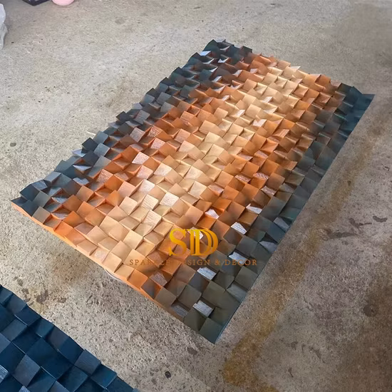 El fabricante modificó los murales de madera coloridos de la pared del mosaico del rompecabezas del mosaico de madera del arco iris para requisitos particulares en venta